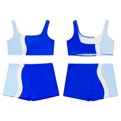 Kids Girls Crop Top With Shorts U Neck Sports Set Performance Stretchy Costume - Picture 27 of 52