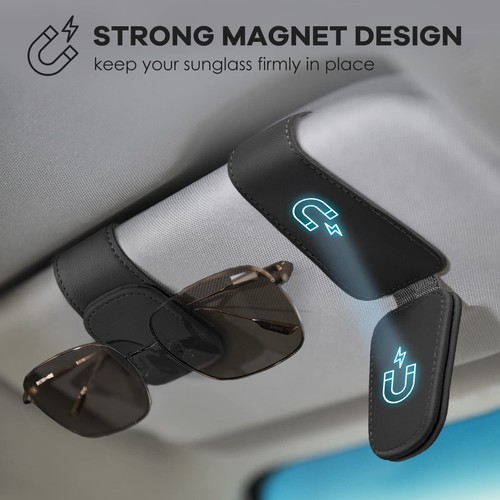 Leather Car Sun Visor Clip Magnetic Glasses Sunglasses Card Ticket Holder - Picture 5 of 10