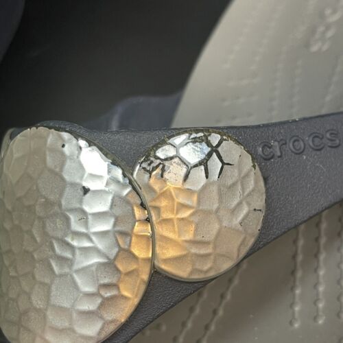 Crocs Sanrah Embellished Wedge Thong Flip Flop Women’s Sz 10W Navy Blue Silver - Picture 4 of 10
