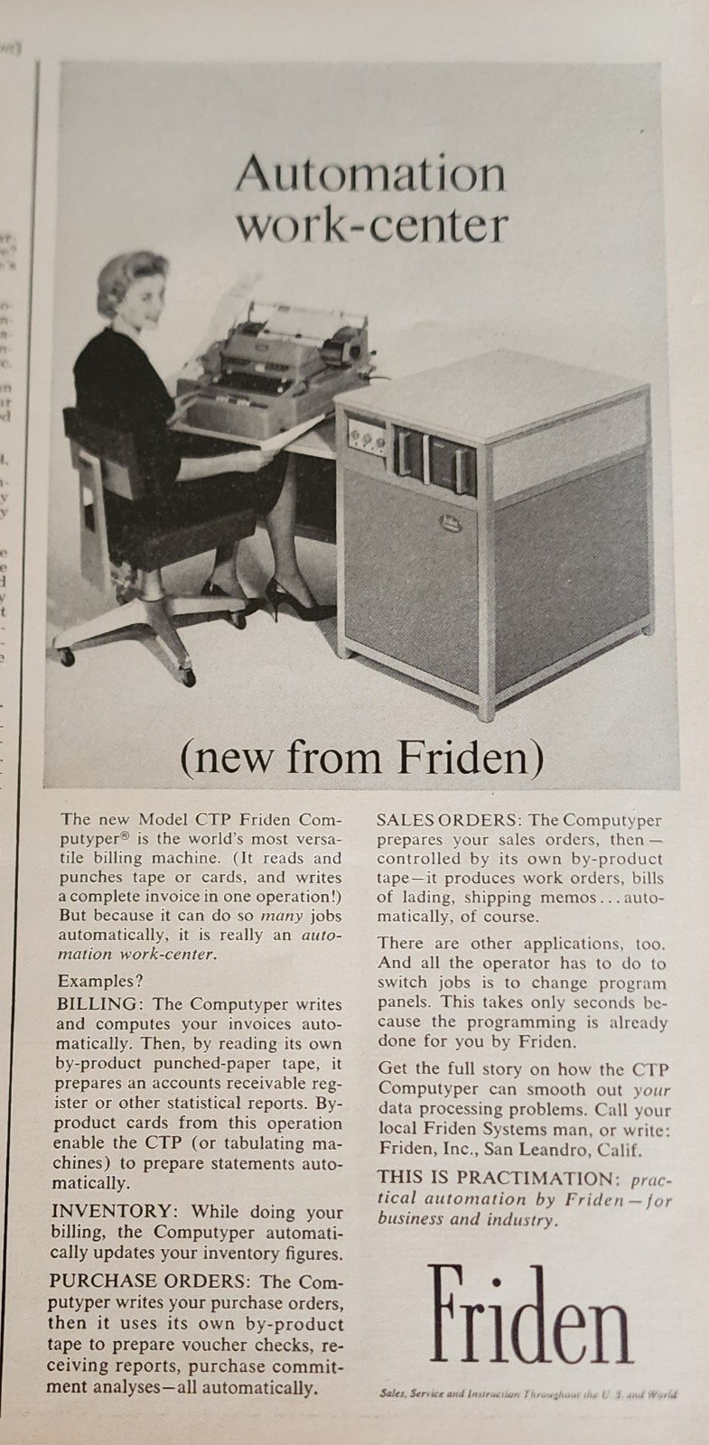 Friden Adding Machine Magazine Ad Calculator Picture Work Center Wall Art