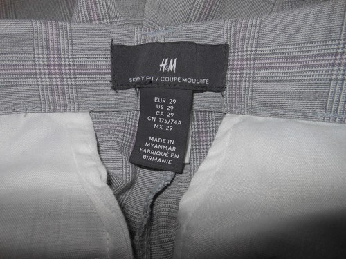 Preowned H & M Skinny Fit Plaid Stretch Dress Casual Pants Size 29 x 30 Gray - Picture 7 of 11