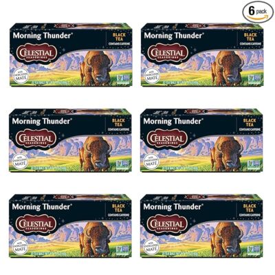 Morning Thunder Black Tea, Caffeinated, 20 Tea Bags Box, (Pack of 6)