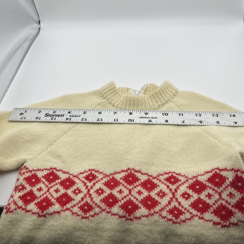 Vintage Child's Kid’s Sweater 1970's Lite Yellow/Ivory Zippered Skiing Red - Picture 11 of 21