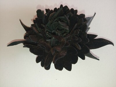 Dark Brown and Black Genuine Leather Flower Brooch. Handmade.