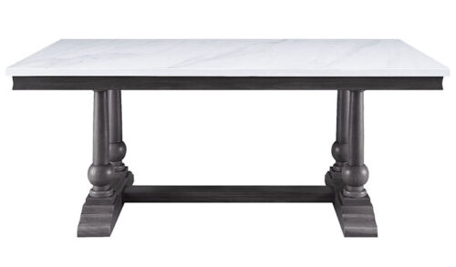 SPECIAL Gray Oak & White Faux Marble Dining Room 7 piece Table Chairs Set ICBM - Picture 2 of 4
