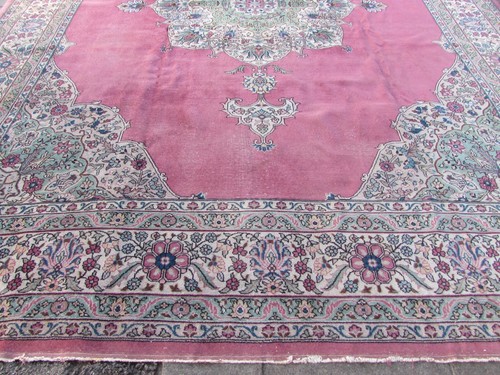 Vintage Worn Traditional Hand Made Turkish Pink Wool Large Carpet 462x360cm - Picture 4 of 12