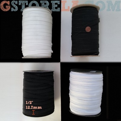 1//8/" 3//16/" 1//4/" 3//8/" 1//2/" inch Elastic Black White Wide Flat Stretch