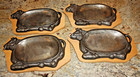 Vintage Cast Iron Bull Shaped Steak Chop Plate on Wood Serving Tray Set of 4
