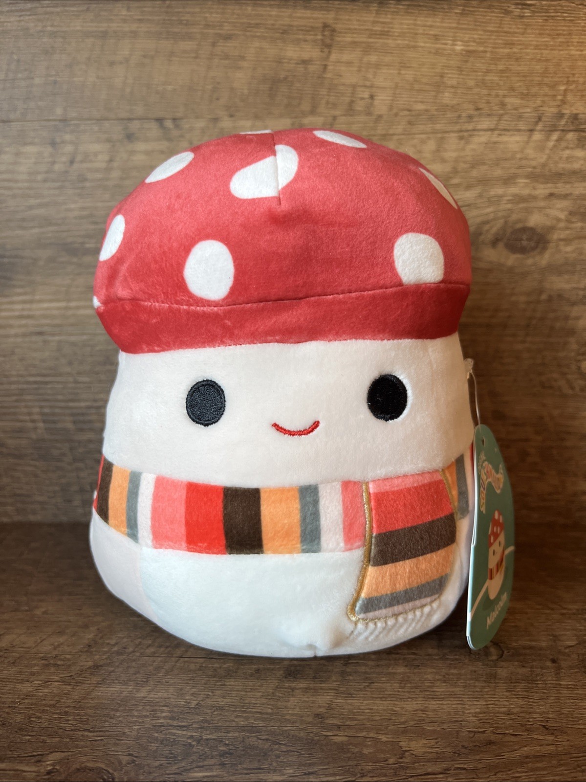 Squishmallows MALCOM Mushroom Plush With Tags Colorful Scarf Kellytoy Super Soft