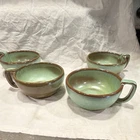 Frankoma 4SC Ceramic Soup Bowls Set of 4 Prairie Green Round Handled Impressed