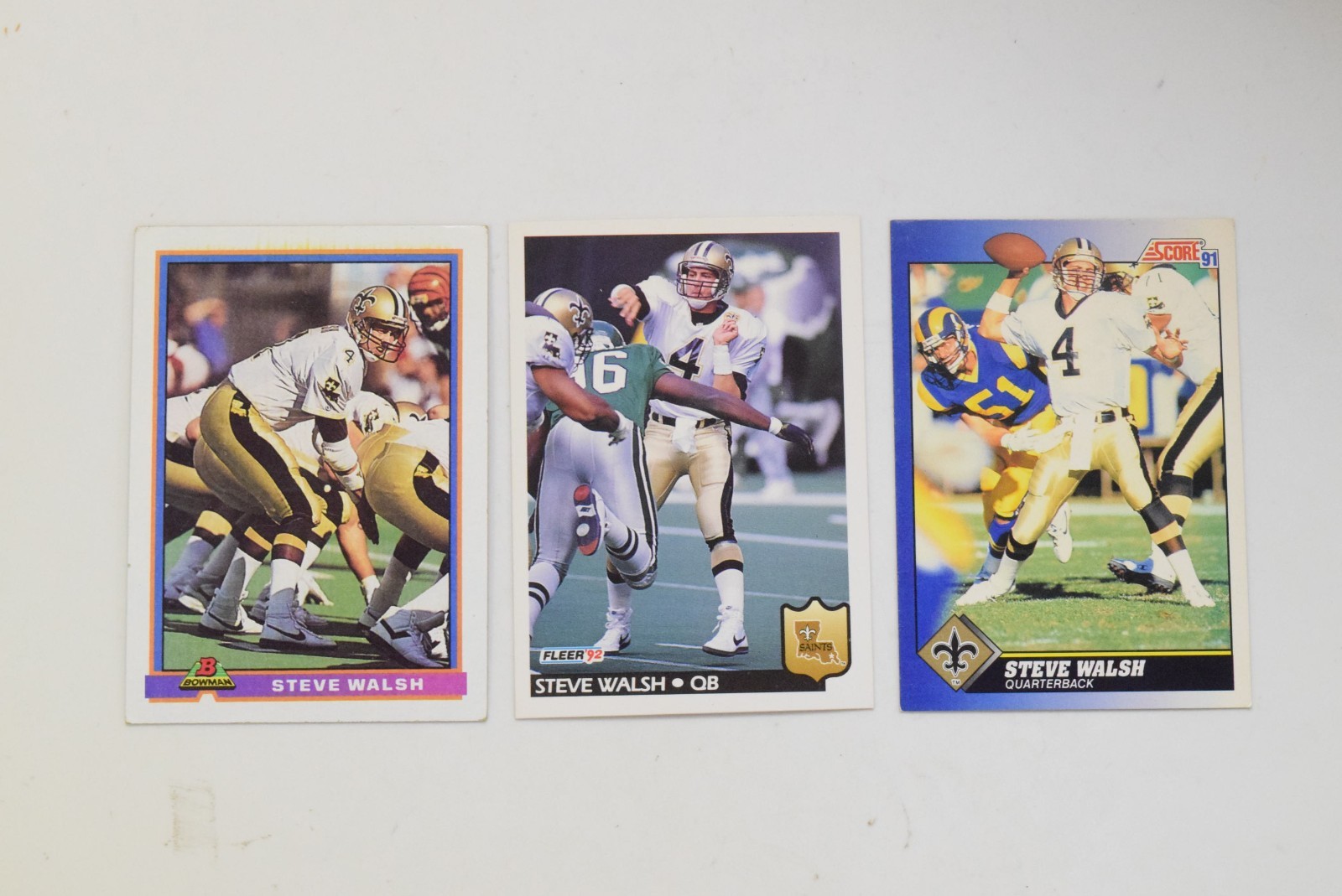 3X STEVE WALSH CARDS. 1991 SCORE #60. 1991 BOWMAN #343. 1992 FLEER #285. NM