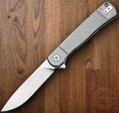 Dreamtech Framelock Folding Knife 3'' D2 Tool Steel Blade Gray Titanium Handle