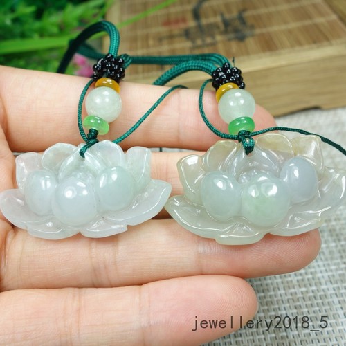 2Pcs Certified Icy Burma 100% Natural A jadeite jade Pendant~Lotus 荷花 花开富贵 - Picture 7 of 23