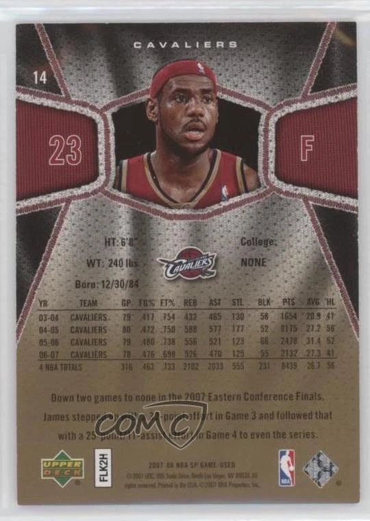 2007-08 SP Game Used Gold /25 LeBron James #14 - Image 2 of 2