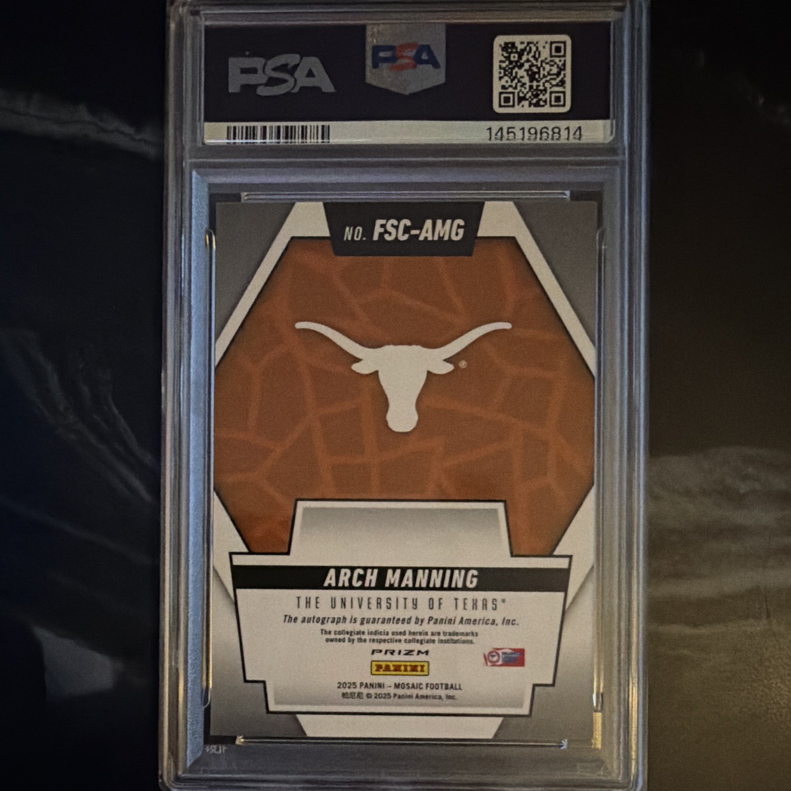 Panini 2025 Mosaic Future Scripts Arch Manning RC Auto #FSC-AMG PSA 10 view 2