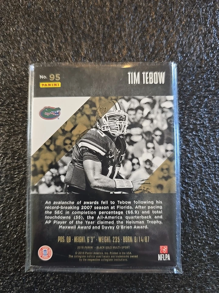 2016 Panini Black Gold Collegiate - Tim Tebow #95 White Gold /75 - Image 2 of 4