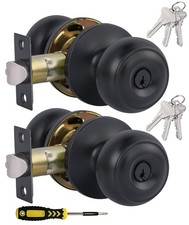 2 Pack Entry Door Knobs with Lock and Keyed Alike, Interior/Exterior Flat B...
