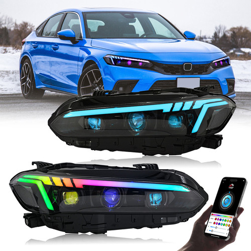 RGB LED Sequential Headlights For Honda Civic 11th Gen 2022-2025 Triple Headlamp - Picture 1 of 23
