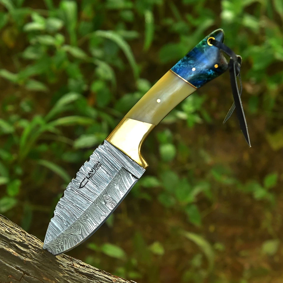 Ручной работы Дамаск Bowie охотничий нож латуни кости смолы ручки с ножнами - Изображение 2 из 4