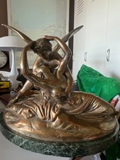 Stunning large psyche and cupid metal plated scupture
