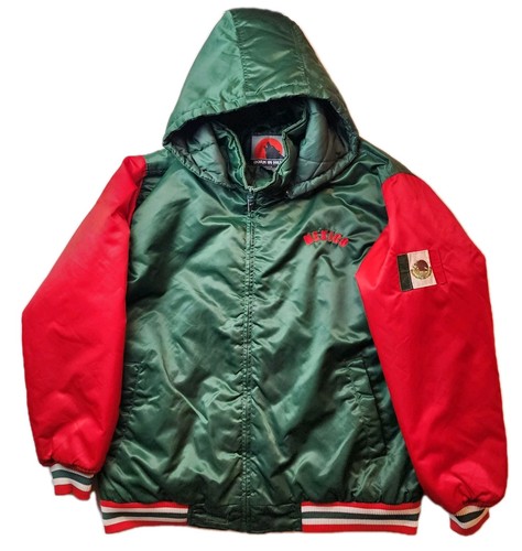 Vtg Born In Hill Mexico Bomber Jacket Men's XLarge Quilted Lining Green & Red