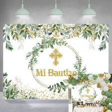 Mi Bautizo Backdrop First Communion Baptism Party Decorations 7X5Ft Green Eucaly