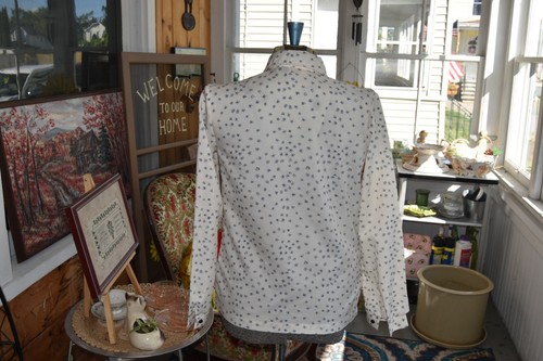 Vintage 70s Jack Winter Blouse Blue Mod Floral Striped Print long sleeve Top S/M - Picture 3 of 8
