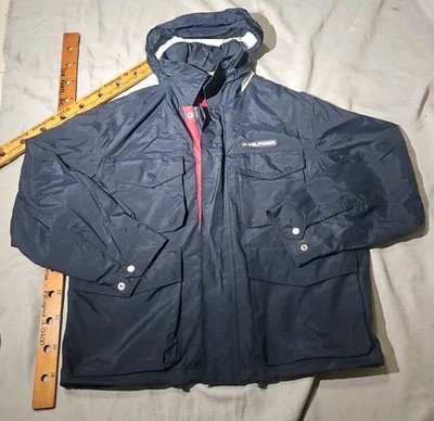 Vintage Tommy Hilfiger Jacket Mens Large Blue Packable Hooded Lined Outdoor 90s