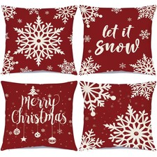 4 Red Christmas Pillow Covers 20x20 Winter Decor For Couch Living Room Clearance