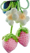 Crochet Strawberry Rear View Mirror Accessories, Flower Car Mirror Hanging Acces