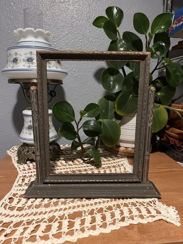 Antique Art Deco Swivel Tabletop Picture Frame Gold-ish Paint Detailed.