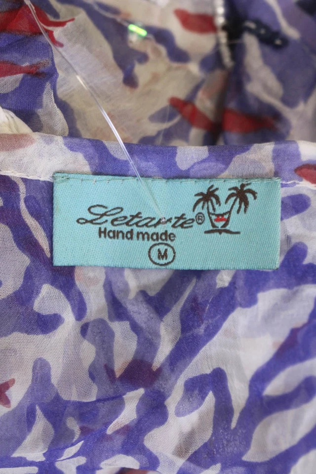 Letarte 手工制作女式丝绸抽象长袖拼色衬衫 M 码 — 第 4/4 张图片