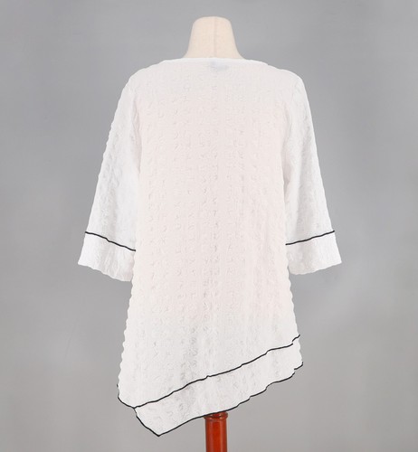 IC BY CONNIE K Textured Asymmetrical White Black Piping Tunic Top Size XL - Picture 4 of 7