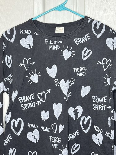 Zara Girls Top Size 13-14 Gray Hearts Long Sleeve Knit Shirt - Picture 3 of 4