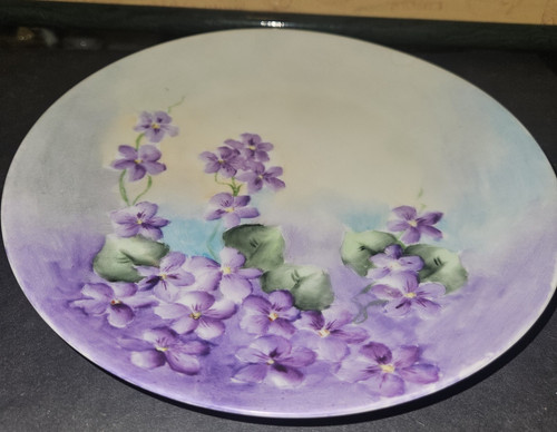 Rare Thomas Sevres Bavaria Hand Painted Porcelain Plate violets Gold Signed Numb