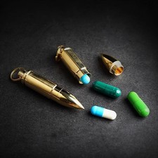 Keychain Pill Holder, Portable Solid Brass Waterproof Pill Box Container for ...