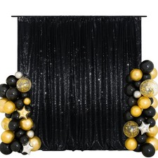 Black Sequin Photo Backdrop Curtain 7x7 Ft High Density Glitter Drapes