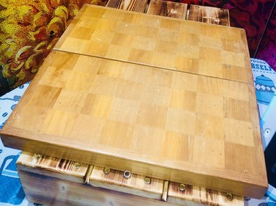 VINTAGE Chess Board Only. Wooden.  13.5x13.5x1.5 (open). Nice!
