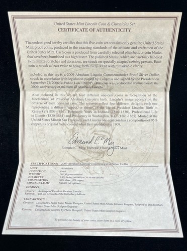 2009 US Mint Lincoln Coin & Commemorative Set OGP & COA - $1 .900 - 4 Cents - Imagen 7 de 8
