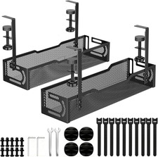 2Pack under Desk Cable Management Tray, No Drill Mesh Desk Cable Tray, Wire Mana