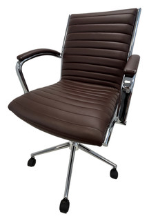 Marks & Spencer M&S Brown Faux Leather Ribbed Office Desk Chair K10 O724