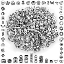350 Pcs Silver Spacer Beads for Jewelry Making, Mixed Bulk Random Styles Metal