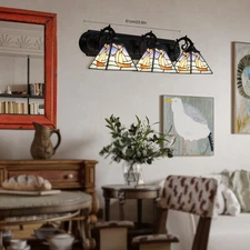 Tiffany Style 3Light Wall Light Sailboats Stained Glass Sconce Wall Lamp Fixture