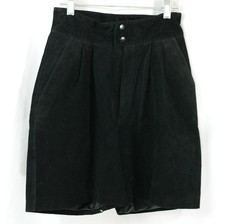 Vintage Tango Black Suede Leather High Rise Pleated Mom Shorts S 1970s Preppy
