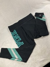 PINK Victoria's Secret Women's L Black Yoga Logo Pull-On Stretch Leggings