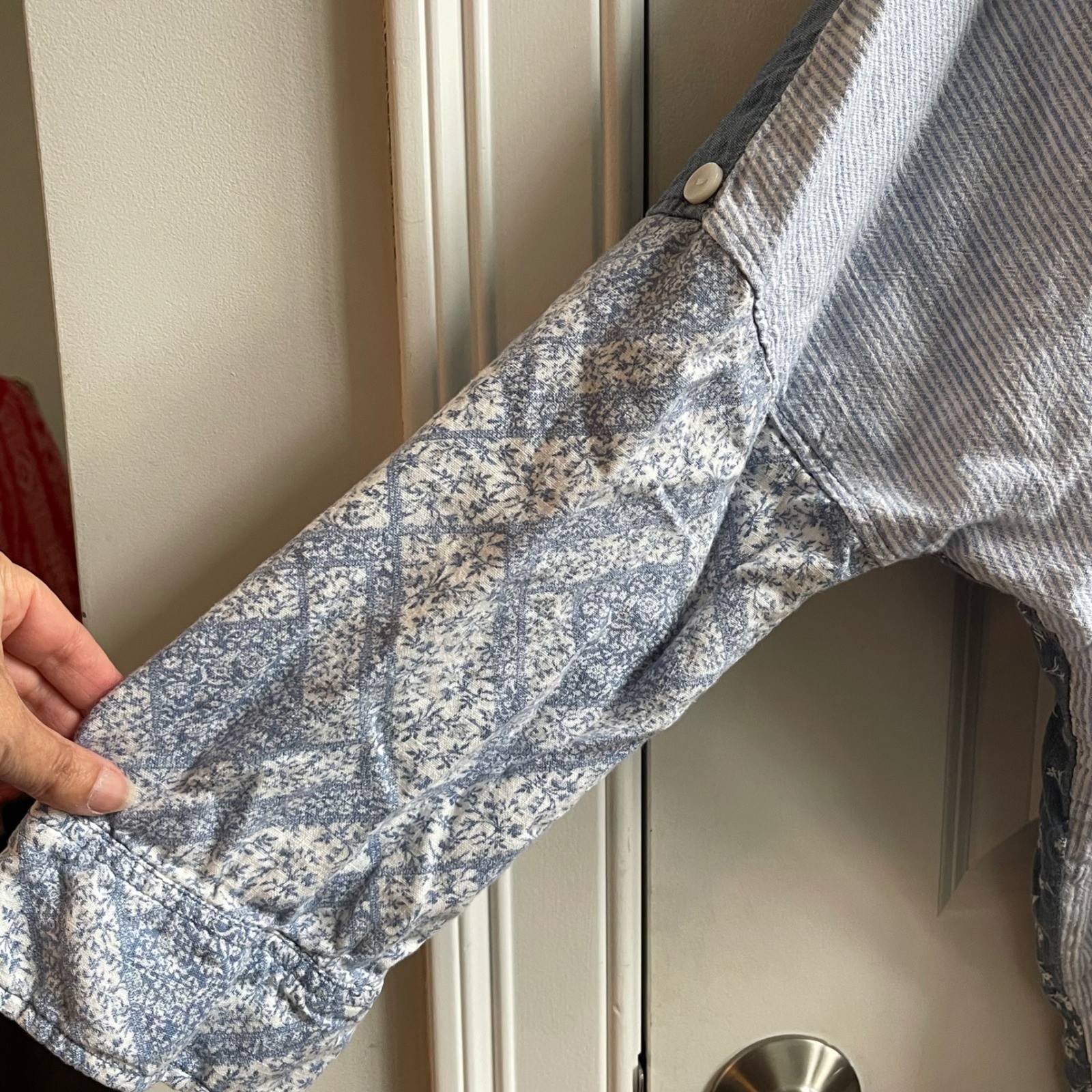 American Eagle Patchwork Striped Floral Button Up… - image 4