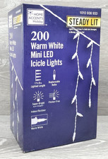 Home Accents 200 LED Icicle Lights Warm White Steady Lit 17.5ft Christmas New