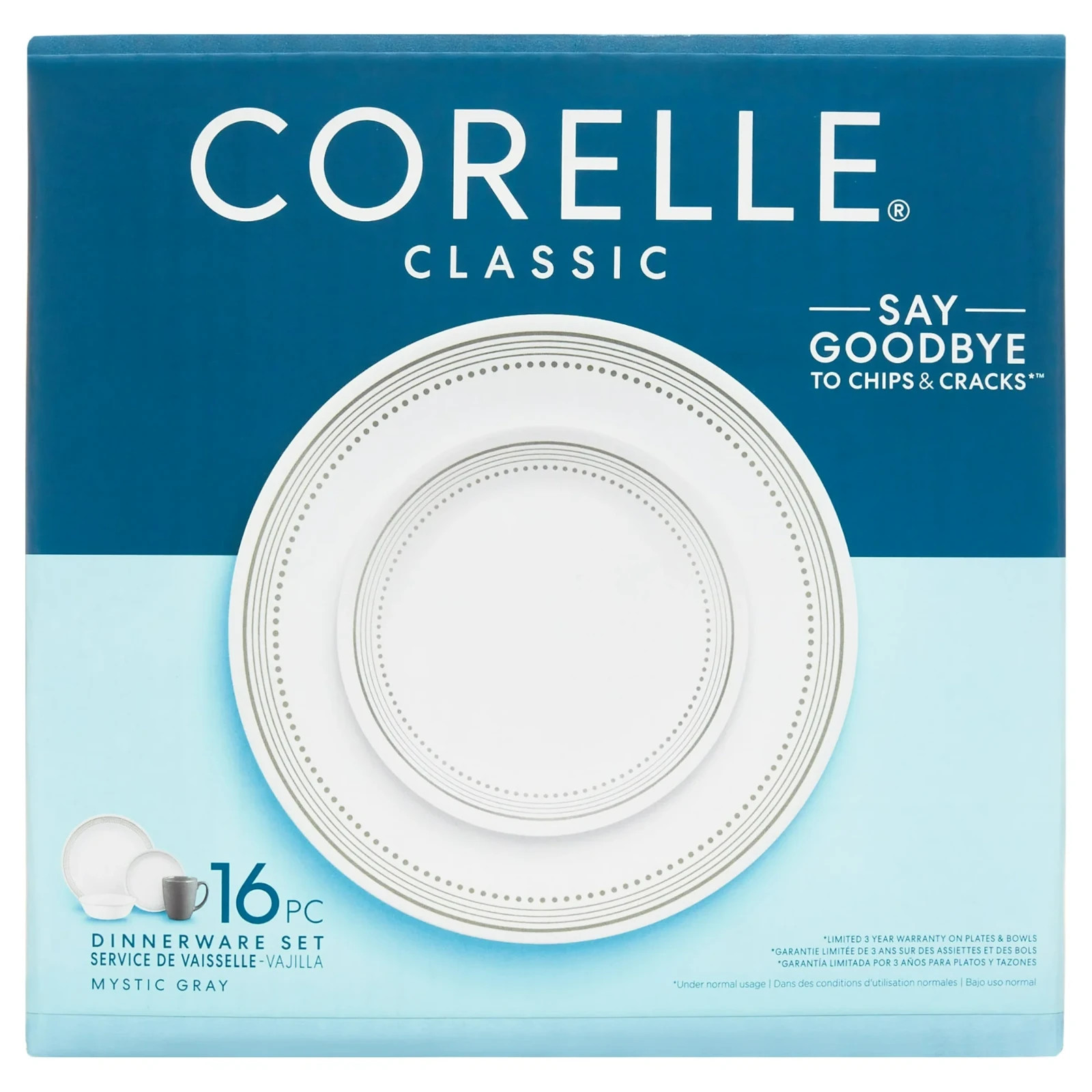 Corelle Classic Mystic Gray 16-Piece Dinnerware Set