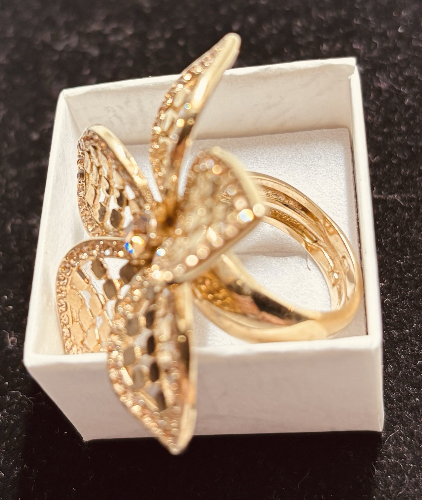 Large Flower Statement Ring Yellow Topaz Rhinesto… - image 1