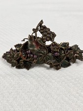 Vtg Byrd Designs Grape Barrette 3.75" Hand Painted Brass Made in France Hair Cli